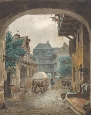 View into the Courtyard of an Inn at Colmar by Eduard Gaertner Oil Painting
