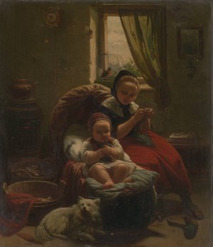 Kind in de wieg by Eduard Geselschap Oil Painting