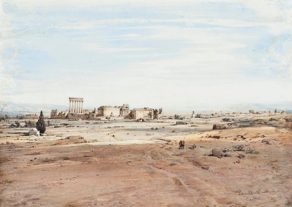 A view of Baalbek in the Lebanon  by Eduard Hildebrandt - Hand-Painted Oil Painting Reproduction