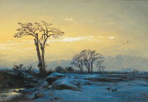 Crows in an Open Winter Landscape by Eduard Hildebrandt Oil Painting