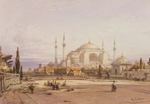 View of the Hagia Sophia in Constantinople by Eduard Hildebrandt - Oil Painting Reproduction