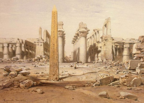 View of the Ruins of the Temple of Karnak by Eduard Hildebrandt - Hand-Painted Oil Painting Reproduction