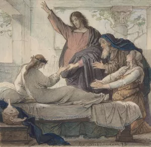 The Raising of the Daughter of Jairus Oil painting by Eduard Julius Friedrich Bendemann