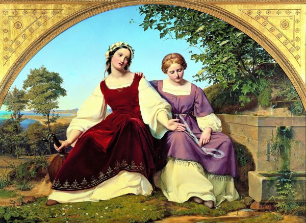 Two Girls at the Well  by Eduard Julius Friedrich Bendemann - Hand-Painted Oil Painting Reproduction