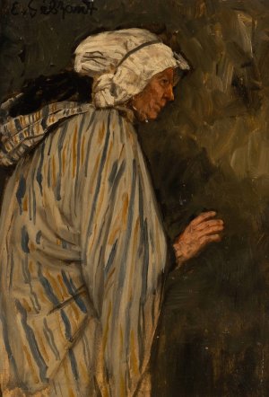 Lady with mobcap by Eduard Karl Franz Von Gebhardt Oil Painting