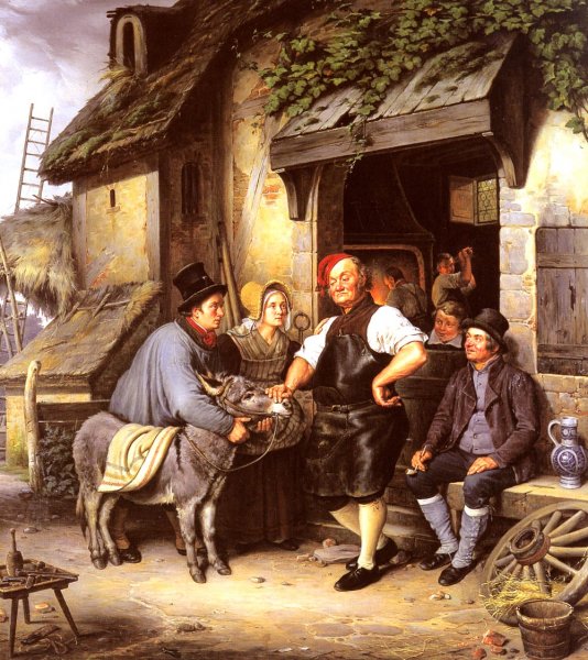 A Visit To The Farrier's by Eduard Karl Gustav Pistorius - Hand-Painted Oil Painting Reproduction
