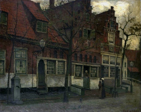 Houses on the Breedstraat, Enkhuizen  by Eduard Karsen - Hand-Painted Oil Painting Reproduction