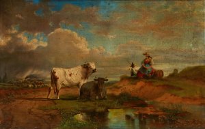 Landscape with a Shepherdess and Cattle by Eduard Michel Ferdinand Hamman Oil Painting