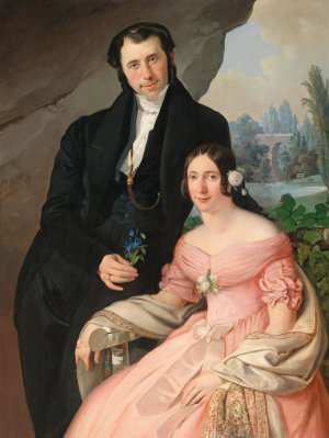 Portrait of Anton Zhuber and his Wife Theresia Zhuber by Eduard Ritter Oil Painting