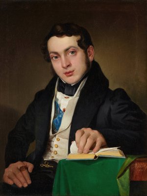 Sitzender junger Mann in schwarzem Rock by Eduard Ritter Oil Painting