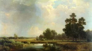 Farmhouse by a Pond by Eduard Schleich Oil Painting