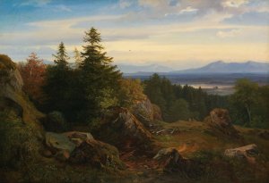 Chiemseelandschaft mit Aussicht auf die bayrischen Alpen Oil painting by Eduard Schleich The Elder
