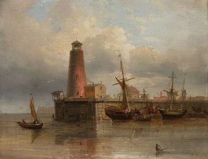 Sea harbour by Eduard Schmidt Oil Painting
