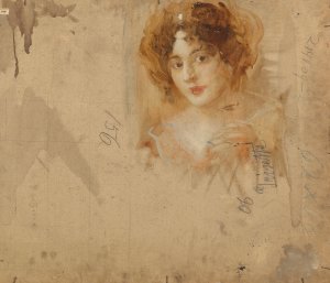 Dame mit Hut in gelbem Kleid by Eduard Veith Oil Painting
