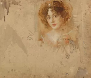 Dame mit Hut in gelbem Kleid by Eduard Veith Oil Painting