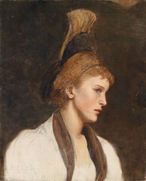 Frau im Profil mit Goldhaube by Eduard Veith Oil Painting