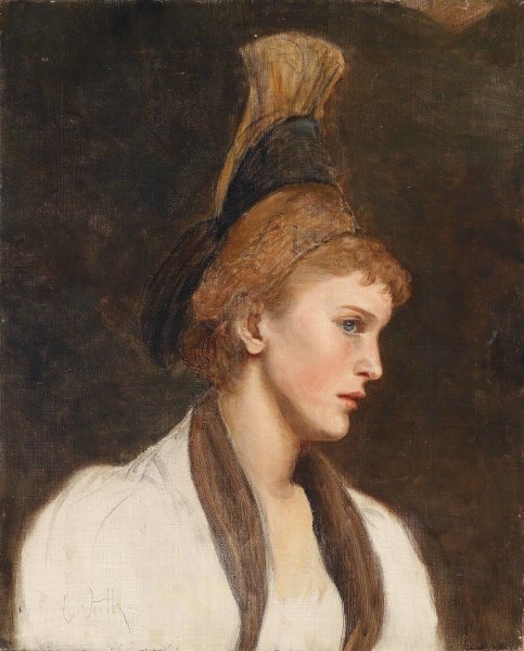 Main Product Photo of Frau im Profil mit Goldhaube Painting by Eduard Veith