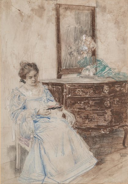 Main Product Photo of Lesende Frau Painting by Eduard Veith