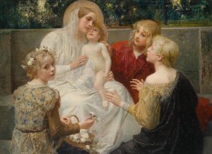 Madonna Mit Jesus Umgeben Von Kindern by Eduard Veith Oil Painting