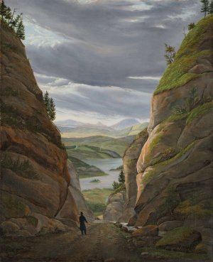 Walking Figure in the Ravine at Krokkleiva, on the way to Christiania by Eduard Von Buchan Oil Painting