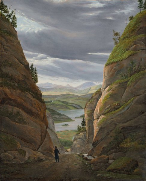 Walking Figure in the Ravine at Krokkleiva, on the way to Christiania  by Eduard Von Buchan - Hand-Painted Oil Painting Reproduction