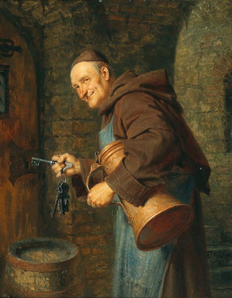 A cellarer with a bunch of keys by Eduard Von Grutzner - Hand-Painted Oil Painting Reproduction