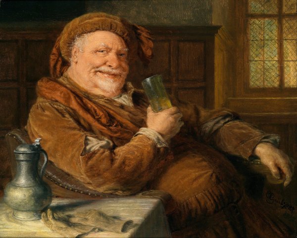 Falstaff mit Zinnkanne und Weinglas by Eduard Von Grutzner - Hand-Painted Oil Painting Reproduction