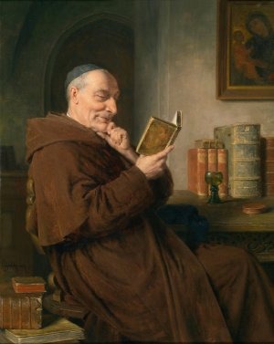 Lesender MOnch mit Weinglas by Eduard Von Grutzner Oil Painting