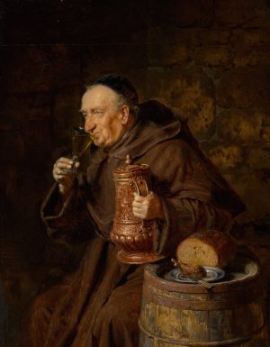 Monk drinking by Eduard Von Grutzner Oil Painting