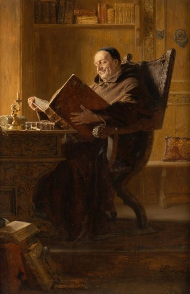 Studying monk by Eduard Von Grutzner - Hand-Painted Oil Painting Reproduction