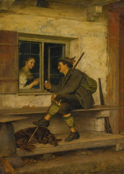 The Tyrolean traveler  by Eduard Von Grutzner - Hand-Painted Oil Painting Reproduction
