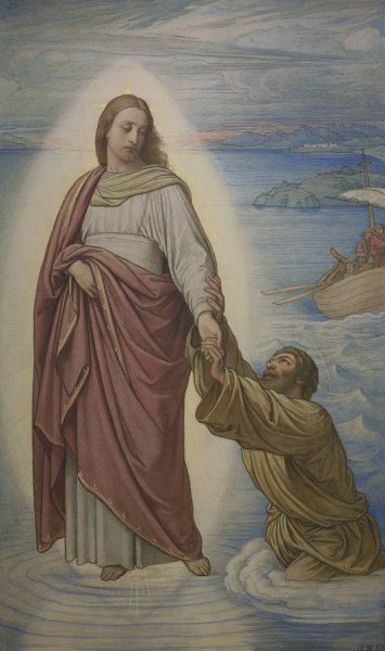 Christi Rettung des sinkenden Petrus  by Eduard Von Steinle - Hand-Painted Oil Painting Reproduction