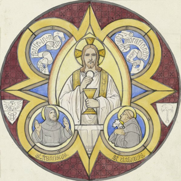 Christus mit Stola, Kelch und Hostie, daneben die Heiligen Franziskus und Antonius  by Eduard Von Steinle - Hand-Painted Oil Painting Reproduction
