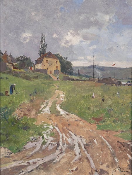 Altes Wirtshaus am Main by Eduard Zetsche - Hand-Painted Oil Painting Reproduction