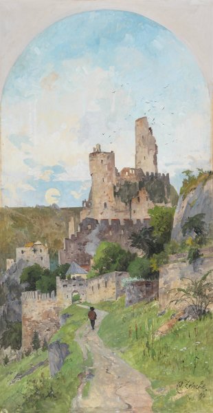 Blick auf die Ruine Durnstein  by Eduard Zetsche - Hand-Painted Oil Painting Reproduction