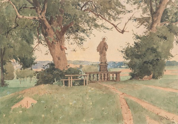 Main Product Photo of Landschaft mit Nepomuk-Statue  Painting by Eduard Zetsche
