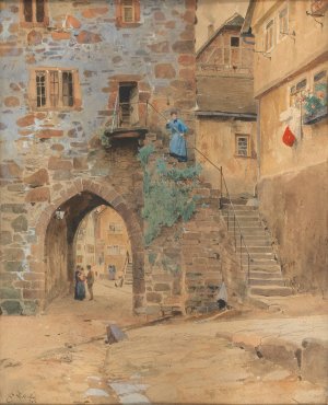 Stadttor Hirschhorn by Eduard Zetsche Oil Painting