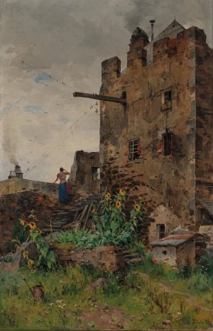 Wachau, Scene of Durnstein, by the Old Town Wall by Eduard Zetsche Oil Painting