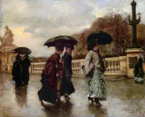 Elegantes sous la pluie by Eduardo Leon Garrido Oil Painting