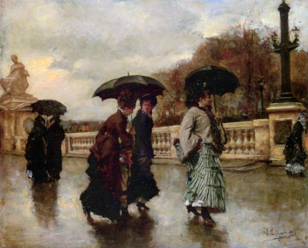 Elegantes sous la pluie by Eduardo Leon Garrido - Hand-Painted Oil Painting Reproduction