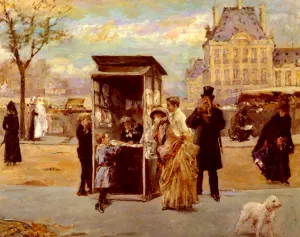 The Kiosk by the Seine by Eduardo Leon Garrido Oil Painting
