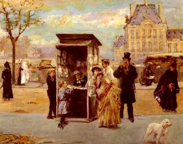 The Kiosk by the Seine by Eduardo Leon Garrido - Hand-Painted Oil Painting Reproduction