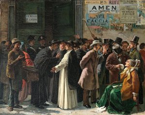 Beim Die geschlossene Bank by Eduardo Matania Oil Painting