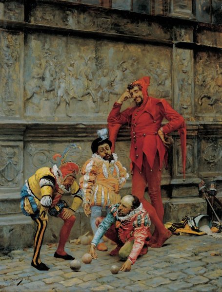 Main Product Photo of Jesters Playing 'Cochonnet' Painting by Eduardo Zamacois y Zabala