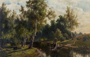 Fishing by Edvard Bergh Oil Painting