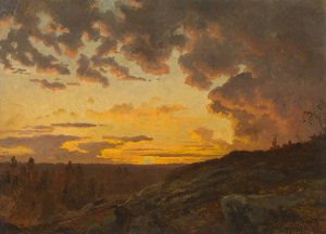 Sunset. Sketch by Edvard Bergh Oil Painting