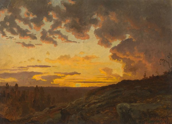 Sunset. Sketch  by Edvard Bergh - Hand-Painted Oil Painting Reproduction