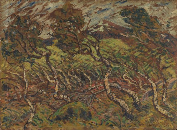 Dwarf Birch in Storm  by Edvard Diriks - Hand-Painted Oil Painting Reproduction