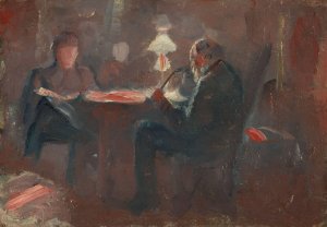 Around the Paraffin Lamp by Edvard Munch Oil Painting