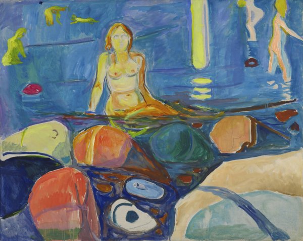 Bathing Woman and Children  by Edvard Munch - Hand-Painted Oil Painting Reproduction